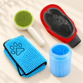 Pack Cuidado completo · Cepillo, guante, toalla y vaso sobre fondo crema de Pasevora